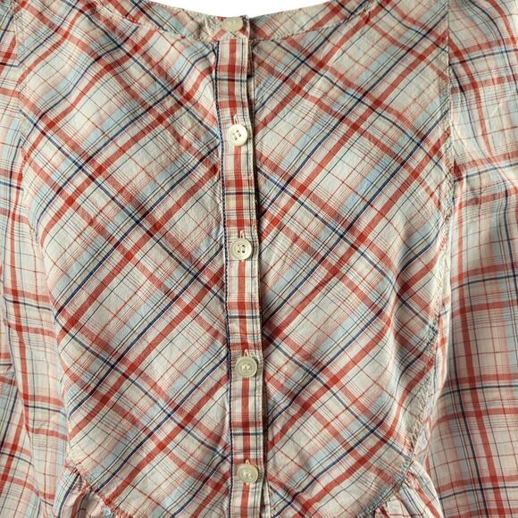 Liz Claiborne Size 3X Multi-Color Plaid All Cotton Blouse Short Sleeve Shirred - Picture 8 of 13